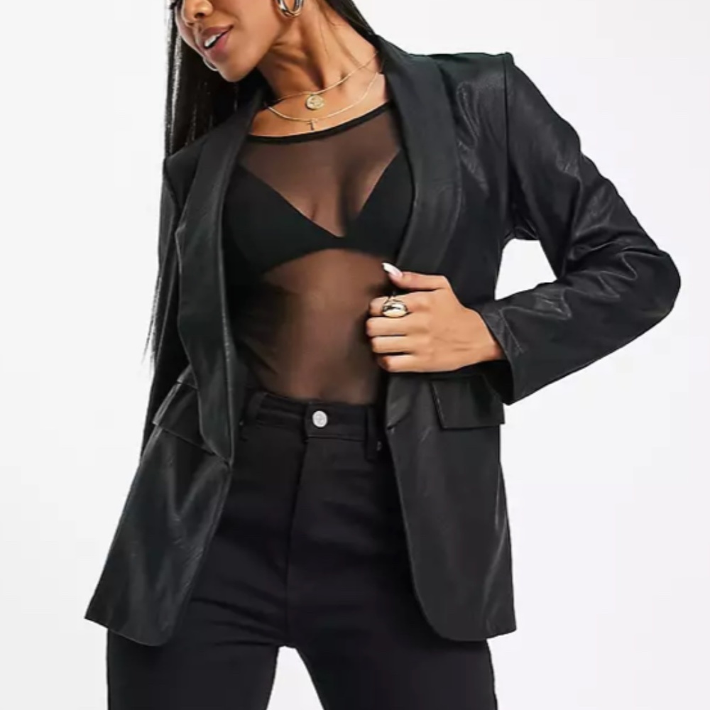 black leather look oversized blazer